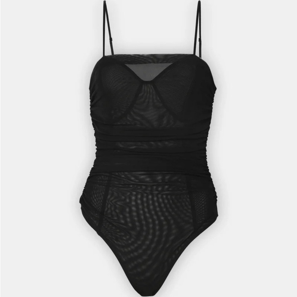 GUESS Women’s Sexy Ruched Sheer Mesh Tulle Bodysuit, NWT, Size Medium